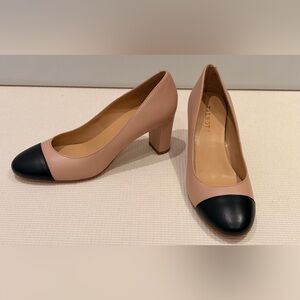 NEW Talbots heels pumps beige and Black cap toe leather Shoes, Size 7.5
